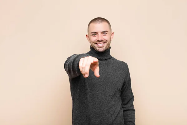 Young Handsome Man Pointing Camera Satisfied Confident Friendly Smile Choosing — Stock Photo, Image
