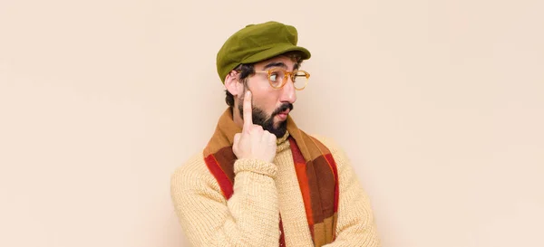 Young Cool Bearded Man Concentrated Look Wondering Doubtful Expression Looking — Stock Photo, Image