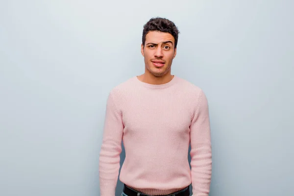 Young Arabian Man Looking Puzzled Confused Biting Lip Nervous Gesture — Stock Photo, Image