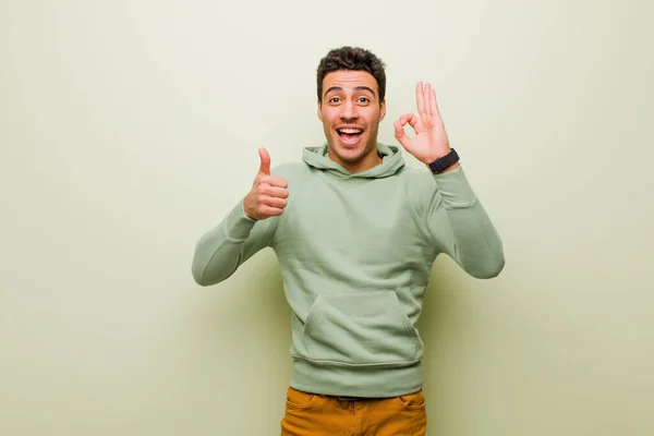 Young Arabian Man Feeling Happy Amazed Satisfied Surprised Showing Okay — Stock Photo, Image