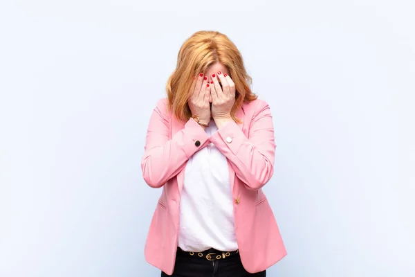 Middle Age Woman Feeling Sad Frustrated Nervous Depressed Covering Face — Stock Photo, Image
