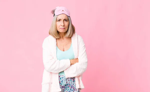 Middle Age Woman Feeling Displeased Disappointed Looking Serious Annoyed Angry — Stock Photo, Image