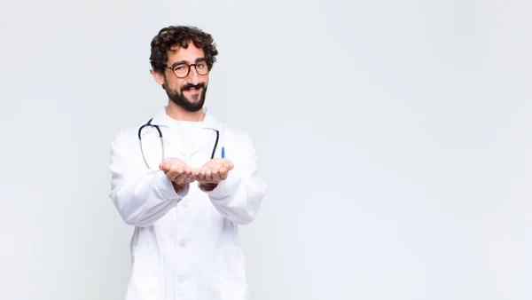 Young Doctor Man Smiling Happily Friendly Confident Positive Look Offering — Stock Photo, Image