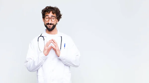 Young Doctor Man Feeling Proud Mischievous Arrogant While Scheming Evil — Stock Photo, Image
