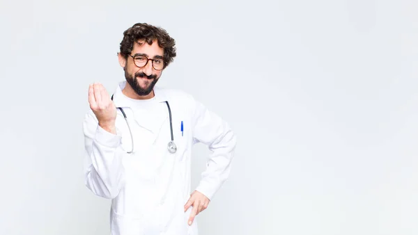 Jovem Médico Fazendo Capice Gesto Dinheiro Dizendo Lhe Para Pagar — Fotografia de Stock