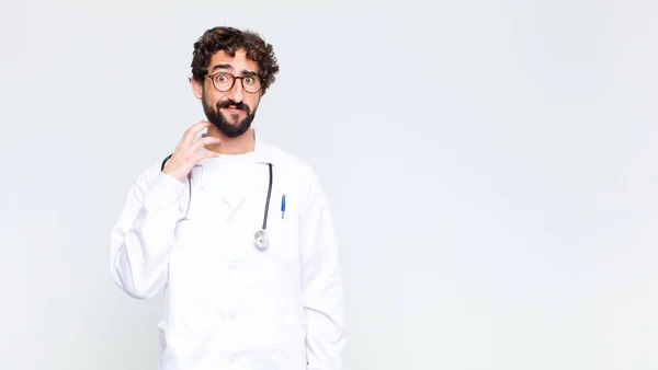 Young Doctor Man Feeling Stressed Frustrated Tired Rubbing Painful Neck — Stock Photo, Image