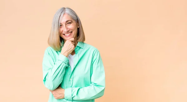 Middle Age Cool Woman Looking Serious Confused Uncertain Thoughtful Doubting — Stock Photo, Image