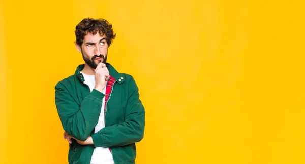 Young Crazy Bearded Man Thinking Feeling Doubtful Confused Different Options — Stock Photo, Image