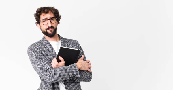 Jong Gek Baardman Met Een Notebook — Stockfoto