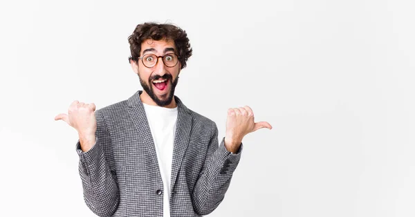 Young Crazy Businessman Smiling Joyfully Looking Happy Feeling Carefree Positive — Stock Photo, Image