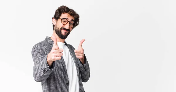 Jovem Empresário Louco Sentindo Feliz Legal Satisfeito Relaxado Bem Sucedido — Fotografia de Stock