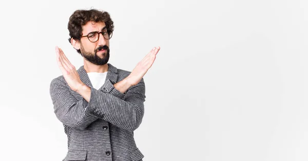 Joven Loco Hombre Negocios Buscando Molesto Enfermo Actitud Diciendo Basta —  Fotos de Stock