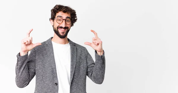 Joven Loco Hombre Negocios Enmarcando Esbozando Propia Sonrisa Con Ambas —  Fotos de Stock