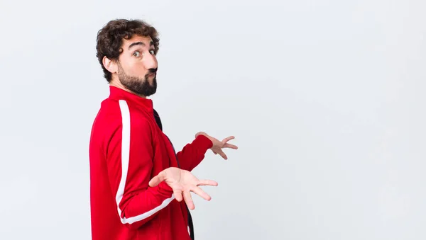 Young Bearded Man Back View Feeling Puzzled Confused Doubting Weighting — Stock Photo, Image