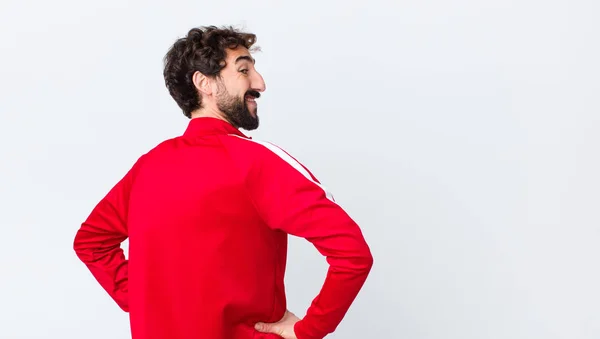 Young Bearded Man Back View Looking Happy Cheerful Confident Smiling — Stock Photo, Image