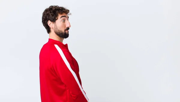 Young Bearded Man Back View Looking Worried Stressed Anxious Scared — Stock Photo, Image