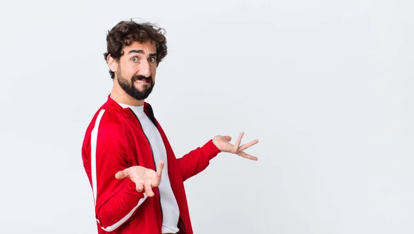 Young Bearded Man Back View Feeling Clueless Confused Sure Which — Stock Photo, Image