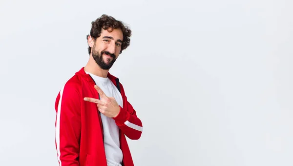 Giovane Uomo Barbuto Vista Posteriore Sensazione Felice Positivo Successo Con — Foto Stock