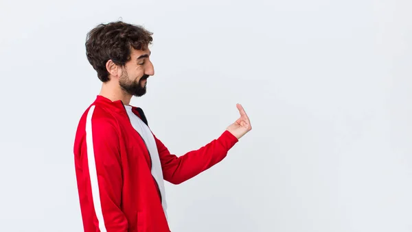 Young Bearded Man Back View Feeling Happy Successful Confident Facing — Stock Photo, Image