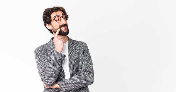 Young Crazy Businessman Smiling Happily Daydreaming Doubting Looking Side Flat Royalty Free Stock Photos