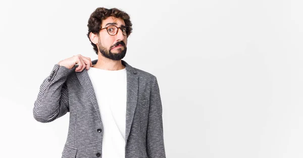 Young Crazy Businessman Feeling Stressed Anxious Tired Frustrated Pulling Shirt Stock Photo