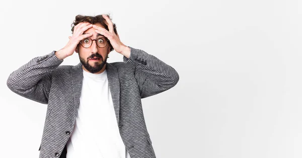 Young Crazy Businessman Feeling Horrified Shocked Raising Hands Head Panicking Royalty Free Stock Images