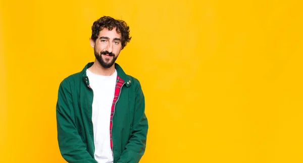 Young Crazy Bearded Man Smiling Positively Confidently Looking Satisfied Friendly — Stock Photo, Image