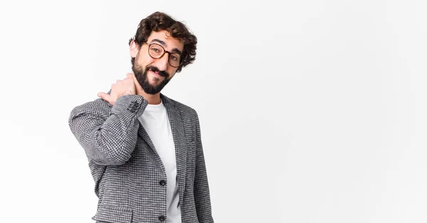 Jovem Empresário Louco Rindo Alegremente Confiantemente Com Sorriso Casual Feliz — Fotografia de Stock