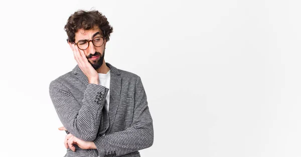 Junger Verrückter Geschäftsmann Gelangweilt Frustriert Und Schläfrig Nach Einer Anstrengenden — Stockfoto