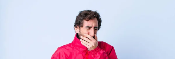 Young Bearded Man Expressing Something Covid Coronavirus — Stock Photo, Image