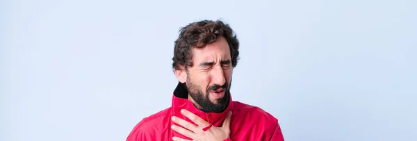 Young Bearded Man Expressing Something Covid Coronavirus — Stock Photo, Image