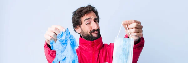 Ung Skäggig Man Som Uttrycker Något Covid Eller Coronavirus — Stockfoto