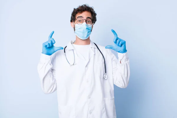 Young Man Framing Outlining Own Smile Both Hands Looking Positive — Stock Photo, Image