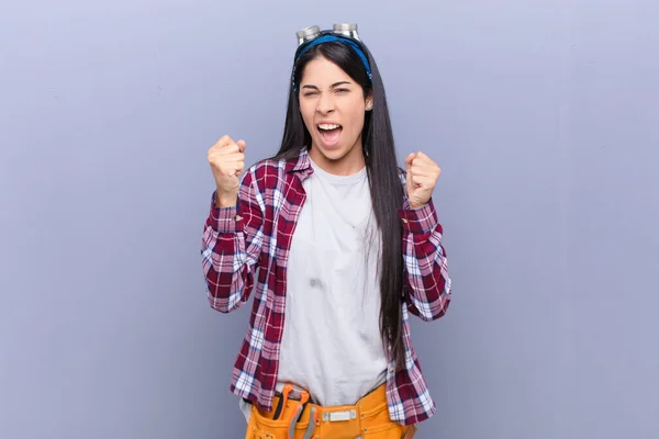 Young Latin Woman Feeling Happy Positive Successful Celebrating Victory Achievements — Stock Photo, Image