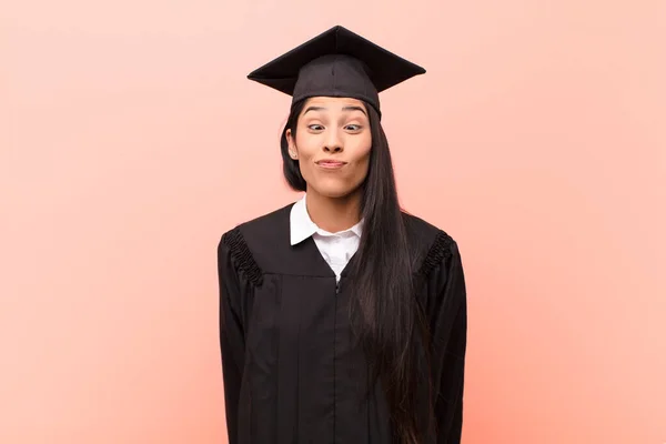 Young Latin Woman Student Looking Goofy Funny Silly Cross Eyed — Stock Photo, Image