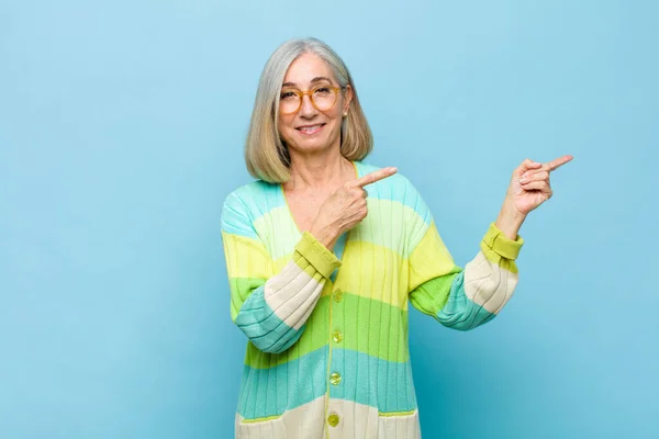 Senior Middle Age Pretty Woman Smiling Happily Pointing Side Upwards — Stock Photo, Image