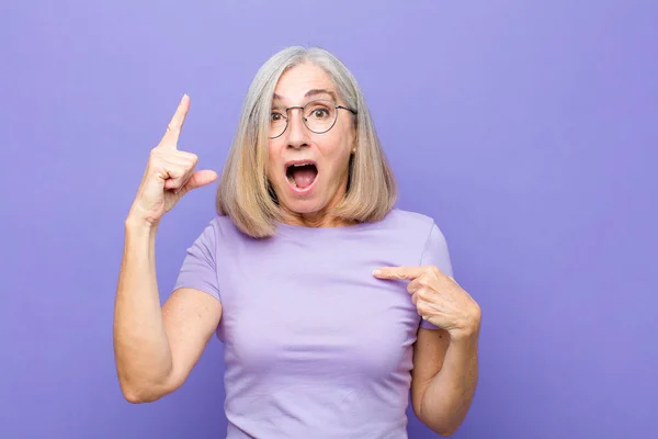 Senior Middle Age Pretty Woman Feeling Proud Surprised Pointing Self — Stock Photo, Image