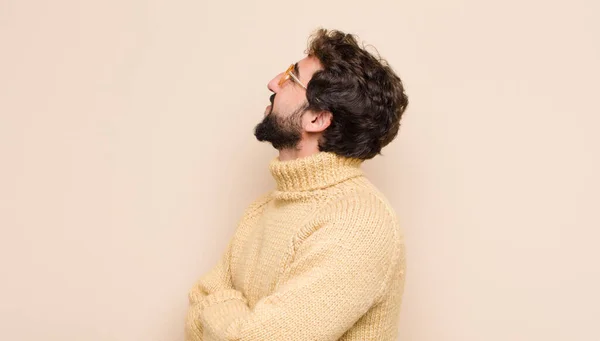 Young Cool Man Feeling Happy Proud Hopeful Wondering Thinking Looking — Stock Photo, Image