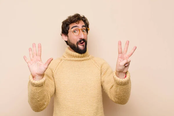 Young Cool Man Smiling Looking Friendly Showing Number Eight Eighth — Stock Photo, Image