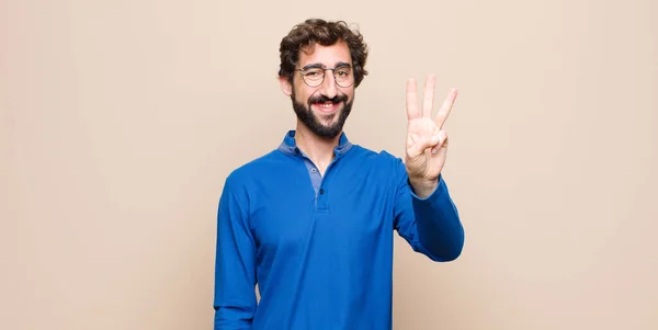 Young Handsome Man Smiling Looking Friendly Showing Number Three Third — Stock Photo, Image