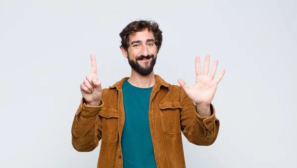 Young Handsome Man Smiling Looking Friendly Showing Number Six Sixth — 图库照片