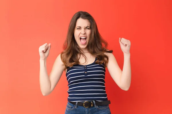 Jonge Mooie Vrouw Schreeuwen Agressief Met Een Boze Uitdrukking Met — Stockfoto