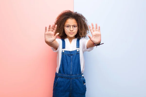 African American Little Girl Looking Serious Unhappy Angry Displeased Forbidding — Stock Photo, Image