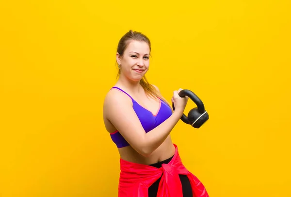 Jeune Femme Blonde Avec Haltère Concept Sportif — Photo