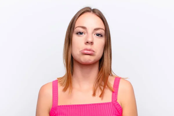 Red Head Pretty Woman Feeling Sad Stressed Upset Because Bad — Stock Photo, Image