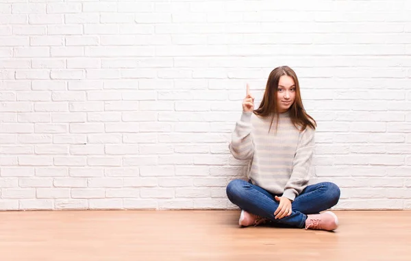 Young Blonde Pretty Girl Feeling Genius Holding Finger Proudly Air — Stock Photo, Image