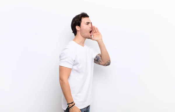 Man Profile View Looking Happy Excited Shouting Calling Copy Space — Stock Photo, Image