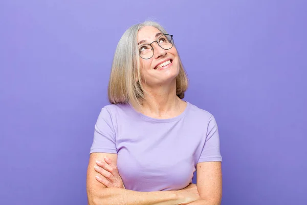 Senior Middle Age Pretty Woman Feeling Happy Proud Hopeful Wondering — Stock Photo, Image