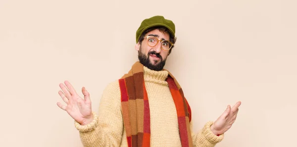 Young Cool Bearded Man Looking Nervous Anxious Concerned Saying Fault — Stock Photo, Image