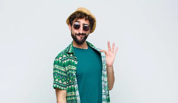 Young Tourist Man Looking Arrogant Successful Positive Proud Pointing Self — Stock Photo, Image